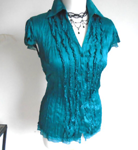 Green Ruffle Satin Fitted Tunic Shirt Blouse TWISTED Fae Faerie Cosplay 12
