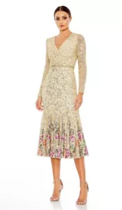 Mac Duggal Gown Dress Size 18 Floral Sequin V Neck Long Sleeve Embellish A5589 - Picture 1 of 13