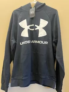#87 Men's Under Armour Rival Fleece Big Logo Hoodie Black Size Large 1357093-001 - Picture 1 of 2