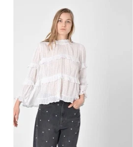 Etoile Isabel Marant Blouse Size 36 White 3D Dot Ruffle - Picture 1 of 6