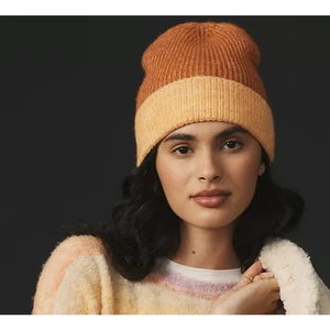 Berretto a costine arancione con polsini nuovo con etichette Anthropologie Colorblock taglia unica - Foto 1 di 5