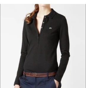 Lacoste Womens Black Slim Fit Cotton Blend Long Sleeve Polo Shirt Size 36 Small - Picture 1 of 6