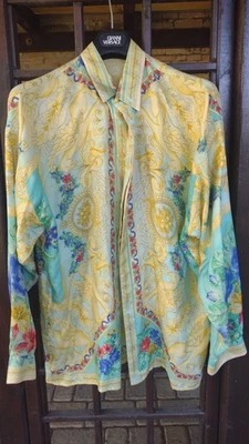 Gianni Versace Men's Shirt Silk 1996 Rare 50 L XL Barocco Phoenix Blue Roses - Image 1 of 4