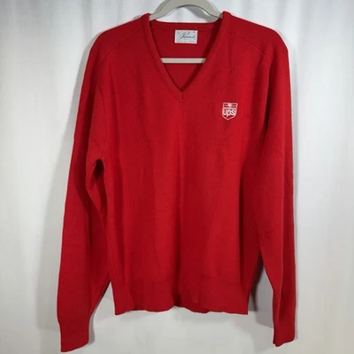 VTG UPS United Parcel Service Red Knit V-neck Sweater Old Logo Long Sleeve Sz XL - Image 1 of 4