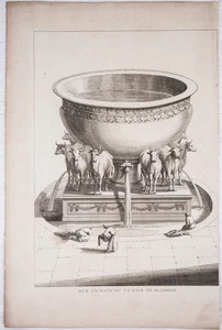 1722 BRASS SEA  IN TEMPLE OF SOLOMON ENGRAVING JEWS ISRAEL 15x11 Read P358 - Picture 1 of 3