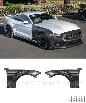 GT500 KR Style Matte Black Fender Front Side Vented Fits 18-23 Ford Mustang S550 - Image 1 of 4