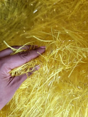 Yellow Faux Fur Hanging Eyelash Hanging Fringe Metallic Fabric By The Yard  - Image 1 of 4