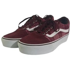 Vans Old Skool Stacked Ward Platform sneakers Womens Size 9 burgundy plaid mix - Picture 1 of 8