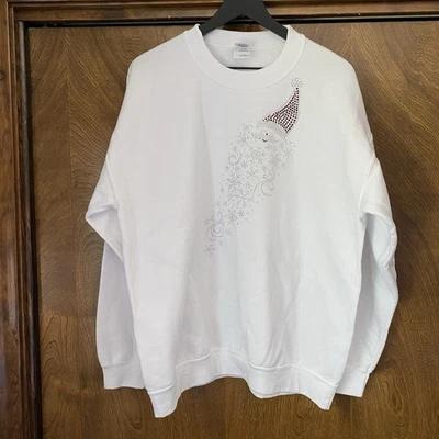 Sudadera De Colección Grande Santa Claus Reno Joyas Brillantes Bedazzle Blanca Años 90 Y2K Foto 1 de 4