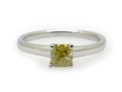 14k White Gold .51ct Cushion Fancy Yellow Diamond Solitaire Engagement Ring  - Image 1 of 4