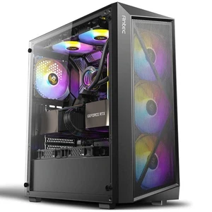 Antec AX67 Gaming PC Case Mesh Black Mid ATX Tower 4x 120MM ARGB Fan Glass Panel - Picture 1 of 9