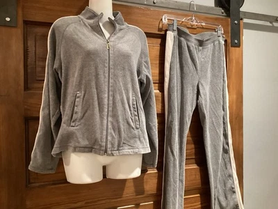 Traje de chándal vintage gris blanco a rayas de terciopelo mediano Y2K Foto 1 de 4