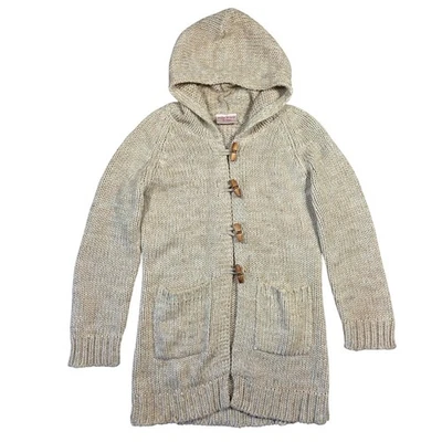 Girls Miss e-Vie Cardigan Sweater Beige Knit Toggle Front Hooded Size 11-12 yrs - Image 1 of 4