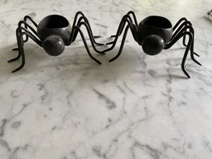 Pottery barn cast iron metal black Spider spiders votive candle - Halloween - Picture 1 of 14