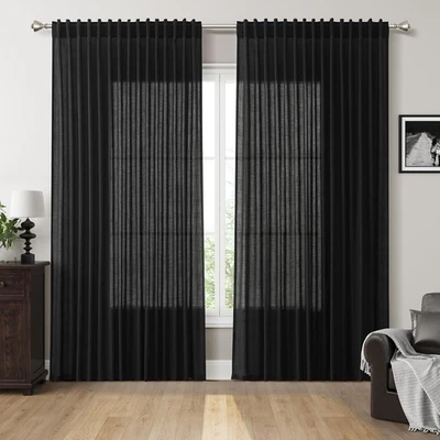 Cortinas de lino extra anchas de 100 pulgadas para vivir 100" W x 84" L (paquete de 2), negras Foto 1 de 4