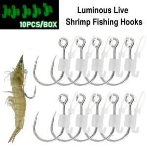 10Pcs Luminous Live Shrimp Fishing Hooks With 20Pcs Rubber Ring Heavy Duty - Picture 1 of 12