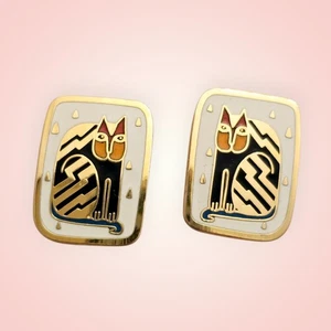 Cute vintage Laurel Burch Fantastic cat enamel gold tone Earrings - Picture 1 of 2