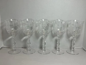 5 Vintage Fostoria Willowmere Weingläser 7,25" geätzte Blumen Rosen 10oz - Bild 1 von 8
