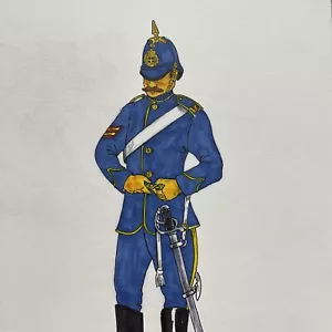 ORIGINAL Cox Art Drawing Galloping Guns War French Soldier Uniform Nordenfeldt - Picture 1 of 5