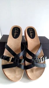 Cole Haan Jocelyn Womens Black Leather  Flat Dress Fashion Sandals sz 7 B - Picture 1 of 7