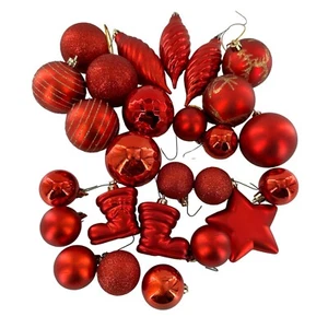Lot 25 Christmas Ornaments Frosted Bells Striped Tie-on Foil Vintage Red Retro b - Picture 1 of 8