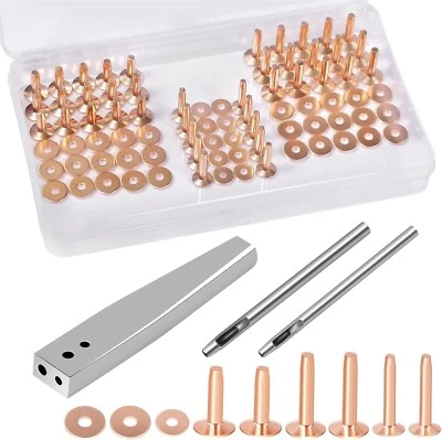 Copper Rivets and Burrs, 9 and #12 Burrs Setter, Leather Rivet Tool 84Pcs - Image 1 of 4