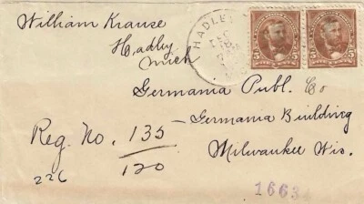 1899 Registered Cover from Hadley, MI to Milwaukee, WI - Image 1 of 2