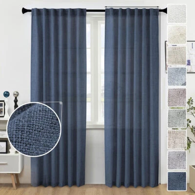 2 Panels Natural Linen Curtains Light Filtering Semi Sheer Window Drapes Bedroom - Image 1 of 4
