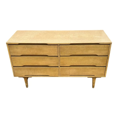 Mid 20th Century Stanley Wood Brown Laminate Top 6 Drawer Dresser Cover