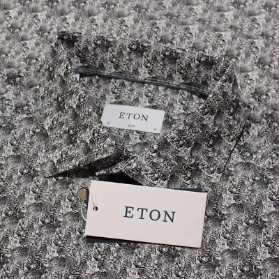 Camisa de vestir Eton nueva con etiquetas talla 41 16 calce ajustado en negro/blanco estampado abstracto de cebra Foto 1 de 4
