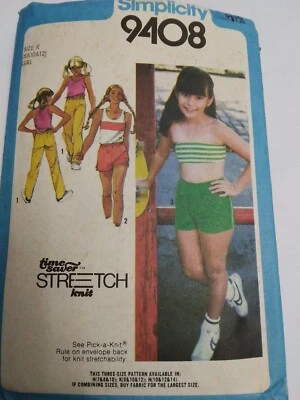 Pants Shorts Tank Top Bandeau Girls K 8 10 Simplicity 9408 Sewing Pattern VTG - Image 1 of 4