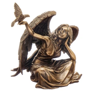 Figurine Veronese Angel W Bird Resin Statue Sculpture 7" MADE IN ITALY - Picture 1 of 3