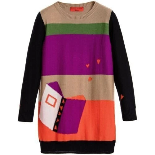 SONIA RYKIEL GIRLS SIZE 10 MULTI STRIPE LONG SLEEVE WOOL KNIT SWEATER DRESS - Image 1 of 4