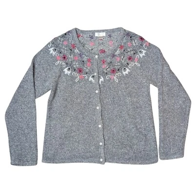 Cárdigan grande vintage Christopher & Banks Cottage floral mezcla de lana de seda para mujer Foto 1 de 4