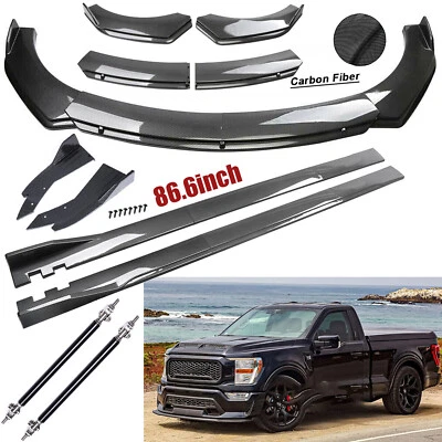 For Ford F150 F-150 Fiber Front Bumper Lip Spoiler 86.6" Side Skirt Kit - Imagem 1 de 4