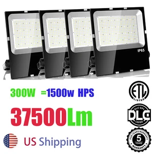4 Pack LED Flood Light 300W 37500Lm Gym Lighting Stadium 1200W MH HID Equivalent - Picture 1 of 8
