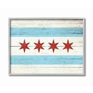 Stupell Industries Chicago Flag Distressed Wood Look Gray Framed Wall Art, 16... - Picture 1 of 9