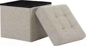 15 Inch Folding Storage Ottoman with Storage, Square Small Storage Ottoman Foot - Picture 1 of 12