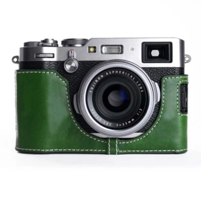 2024 Hecho a Mano Cuero Genuino Real Cámara Media Cubierta Estuche Bolso para Fujifilm X100F Foto 1 de 4