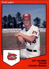 1989 Columbus Mudcats ProCards #135 Jeff Baldwin Worcester Massachusetts MA Card