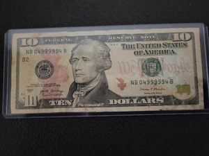$ 10 Dollar Bill Fancy Serial Number Quint 9s In A Row. - Picture 1 of 4
