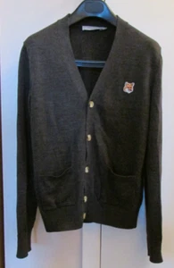 Men's Maison Kitsune Gray Cardigan with Bold Foxhead Fox Head Wool Size XXS - Picture 1 of 6