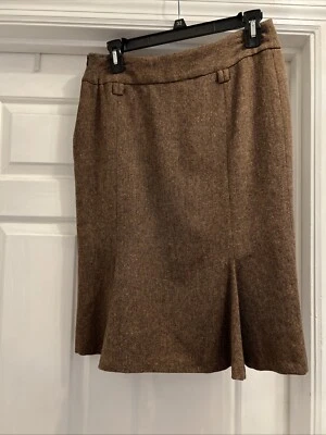 Falda lápiz forrada cintura alta mezcla lana tweed marrón básica de Zara para mujer talla 6 Foto 1 de 4