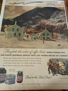 Vintage 1948 Maxwell House Kaffee Ivar Gilbert Kunst Ski Country Anzeige - Bild 1 von 1