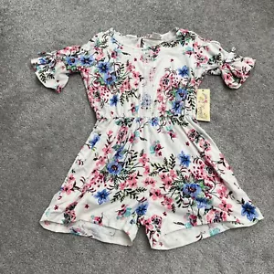 Magenta Floral Romper Girls Kids 12 Multi Short Bell Sleeve Casual Summer NWT - Picture 1 of 12