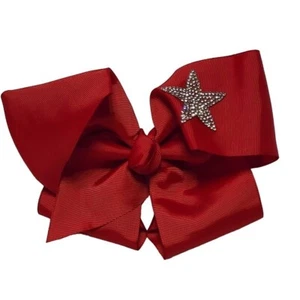 Child's Red Bow Hair Clip Large with Rhinestone Heart 7" - Picture 1 of 5