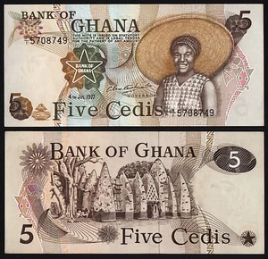 1977 Bank of Ghana: 5 Five Cedis, Pick-15b, UNC - Picture 1 of 3