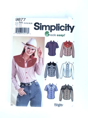 Simplicity Sewing Pattern #9877 Misses Western Top Shirt Uncut 14-20 Vintage - Image 1 of 4