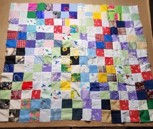 Quilt Top Piece Quilt Throw Lap Scrap Quilt Fabric 3" Squares 35"x 42.75"  - Picture 1 of 6