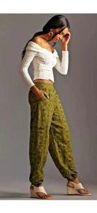 NWT BY ANTHROPOLOGIE EMBROIDERED EYELET CARGO JOGGERS PANTS OLIVE XSmall - Picture 1 of 14